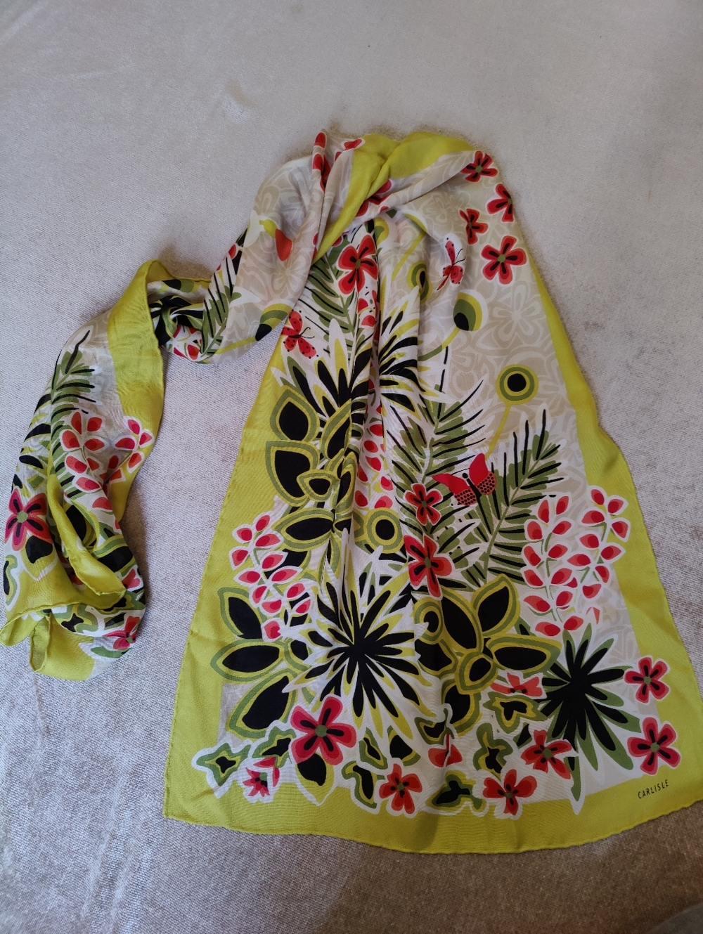 Vintage Carlisle Lime Floral Silk Scarf - Picture 8 of 8